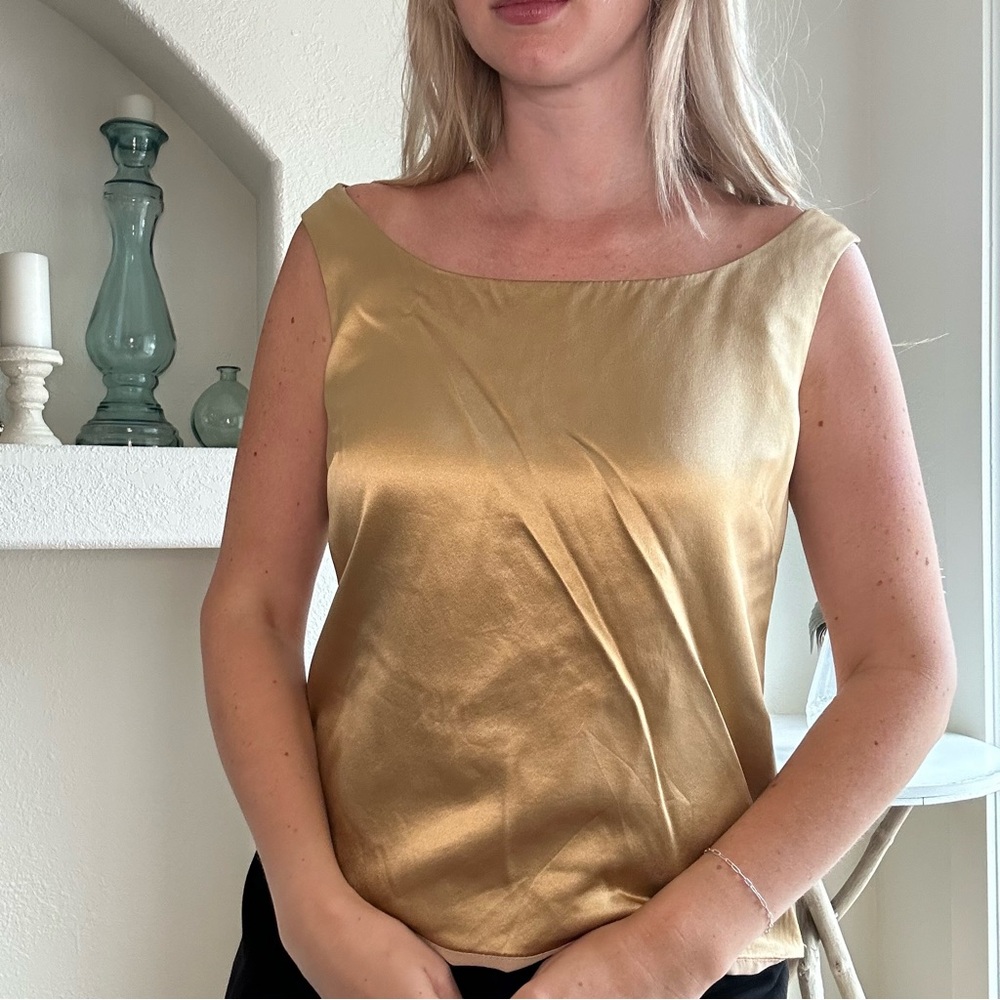 Lafayette 148 gold silk boatneck tank top